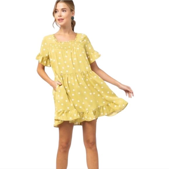 Entro‎ Polka Ruffle Short Dress Yellow Small - Picture 1 of 10